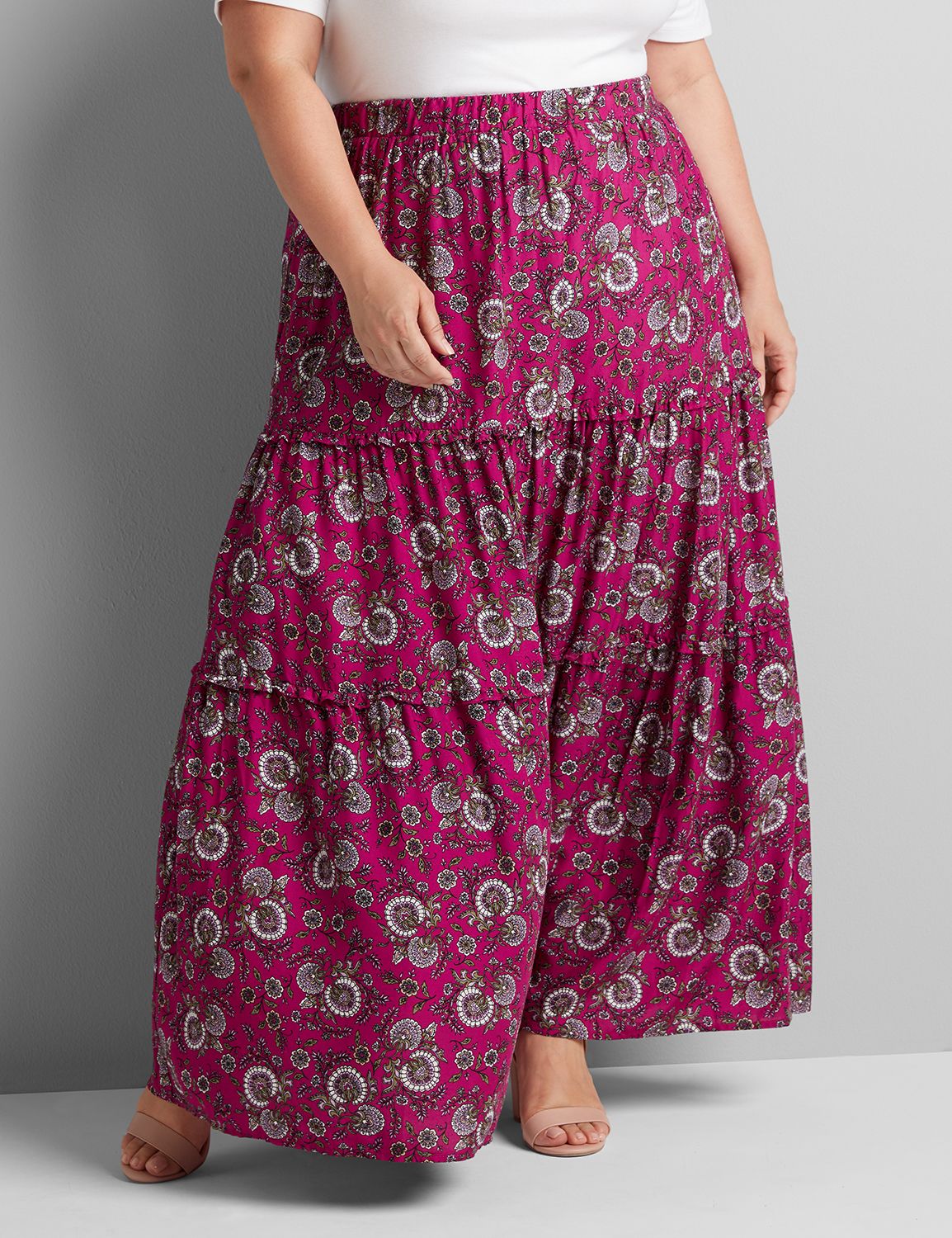 1112678 PULL ON TIERED MAXI SKIRT:LBSU20340_MoroccanDitsy_colorway2:14/16 Product Image 3