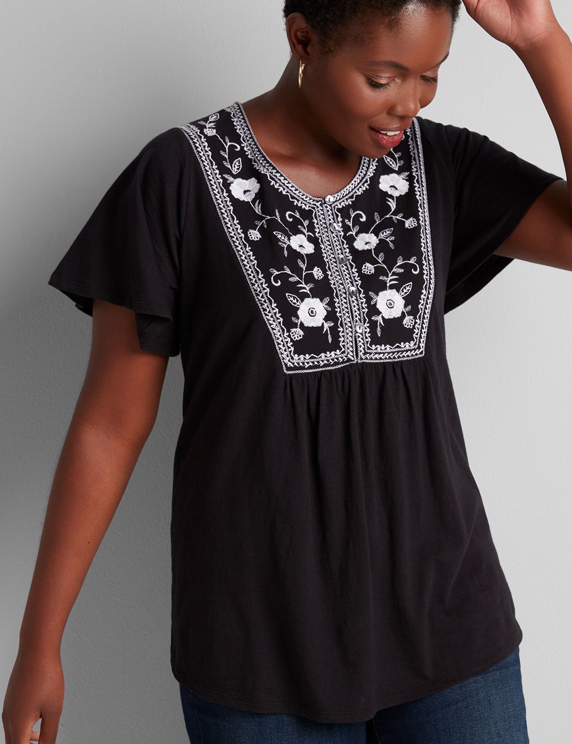 Giana Embroidered Boho Flutter Sleeve Top