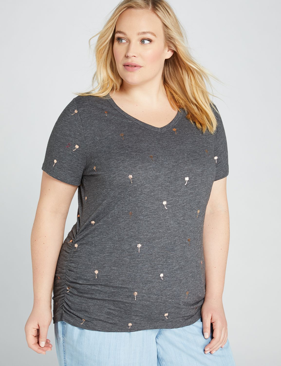 Printed Ruched Side Tee Product Image 1