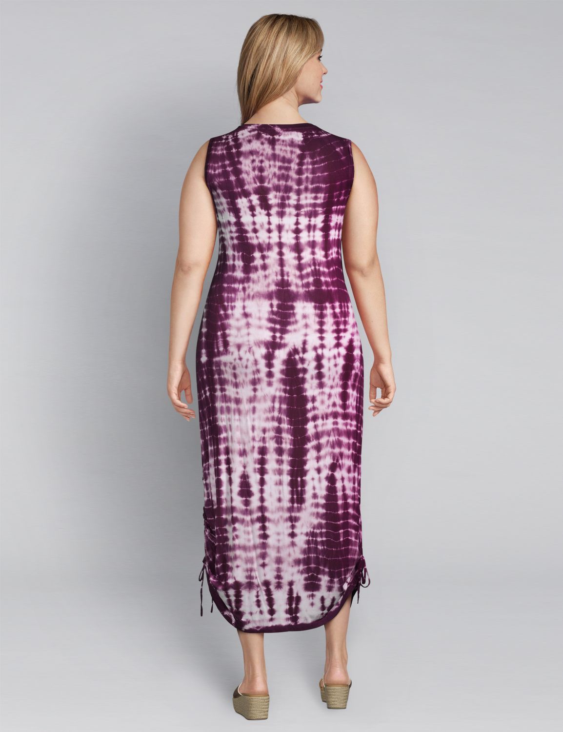 1114840 Sleeveless Vneck Side Ruched Midi - TIE DYE:LBSU20442_TieDye_Astrologie_colorway1:14/16 Product Image 2