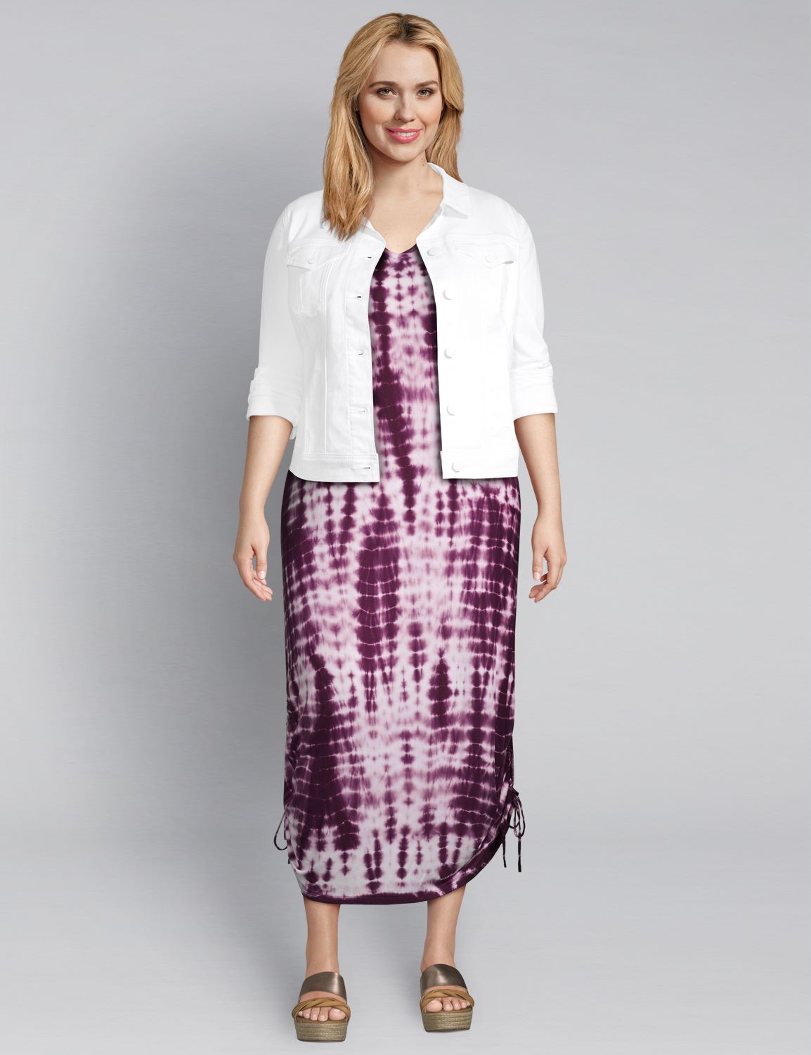 1114840 Sleeveless Vneck Side Ruched Midi - TIE DYE:LBSU20442_TieDye_Astrologie_colorway1:14/16 Product Image 3
