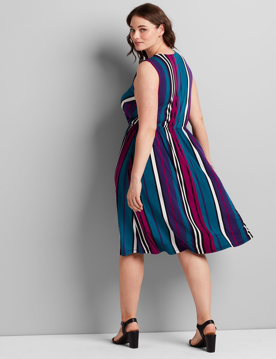 SLVLS FAUX WRAP FIT AND FLARE:LBSU20431_SummerMultiStripe_colorway4:14/16 Product Image 2