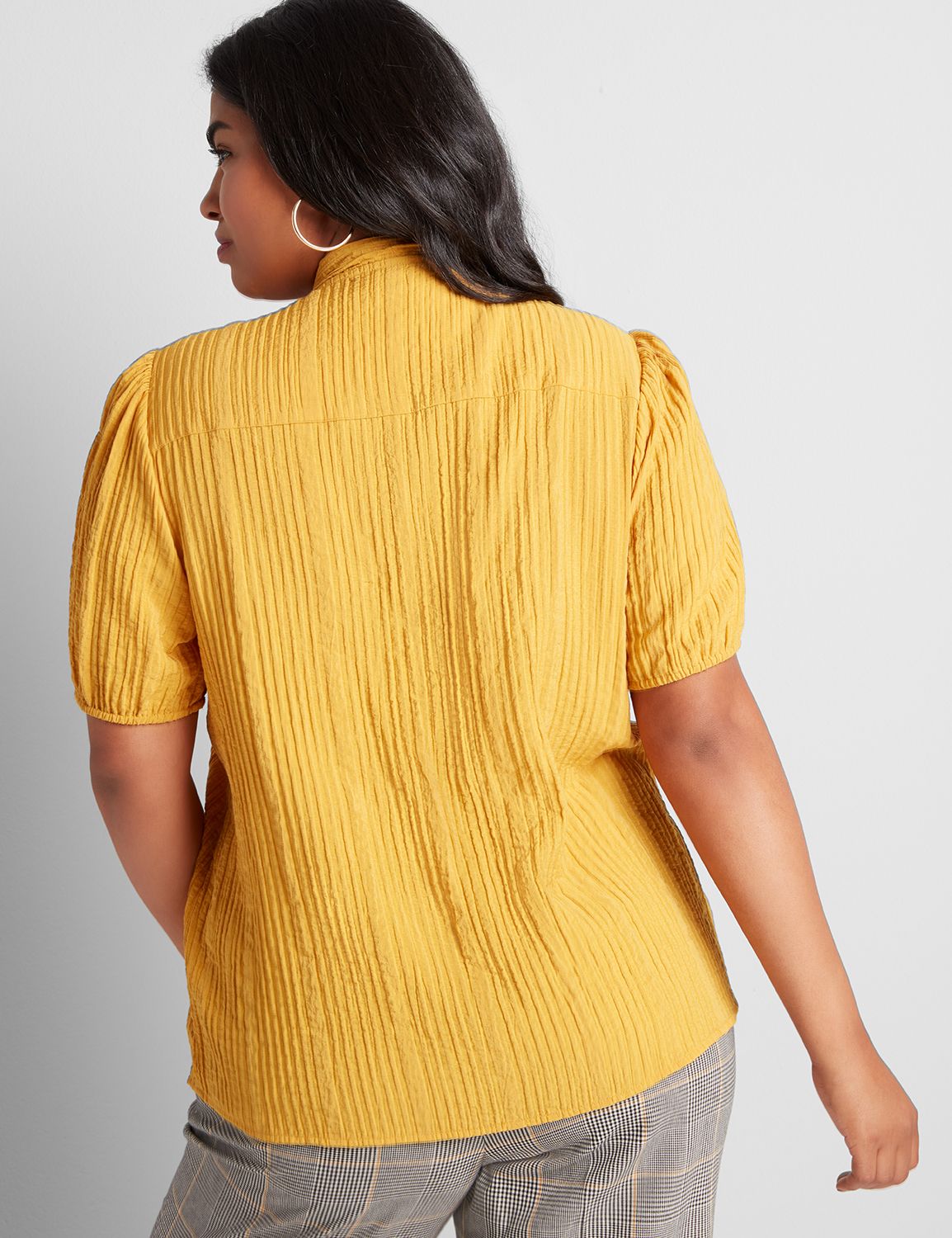 Short Sleeve Vneck Button Front wiht Neck Tie 1113921:PANTONE Golden Spice:12 Product Image 2
