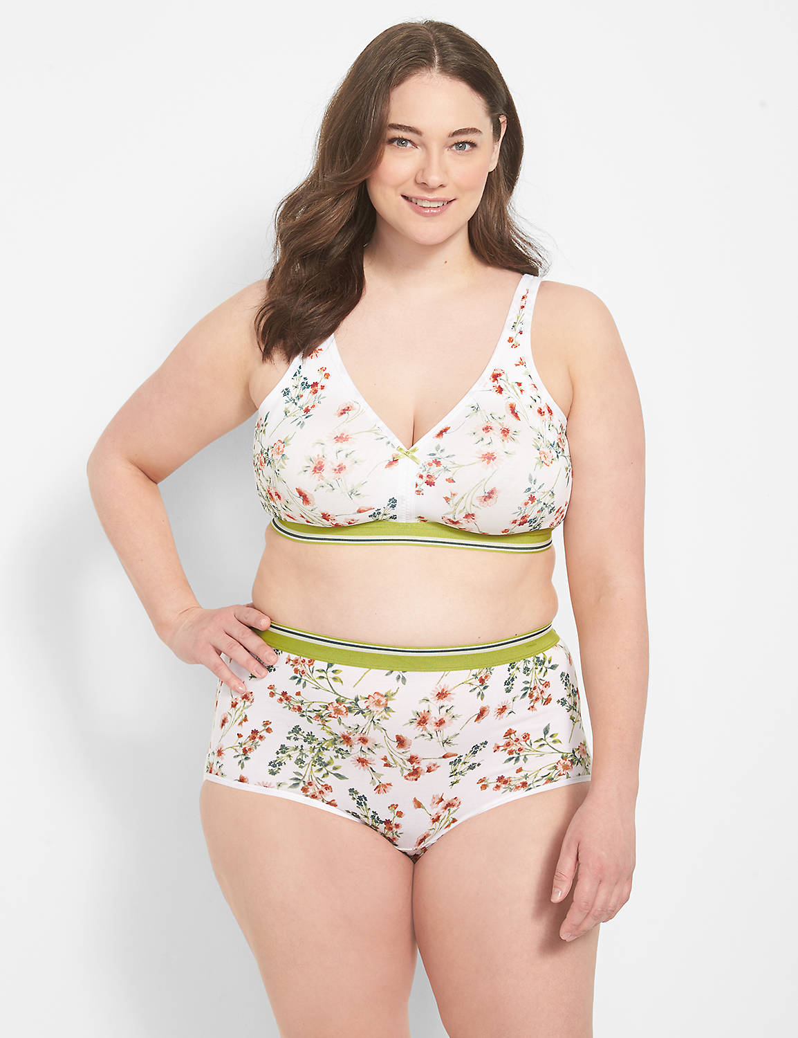 lane bryant cotton high-waist brief panty with wide waistband 30/32 white vibrant blossoms