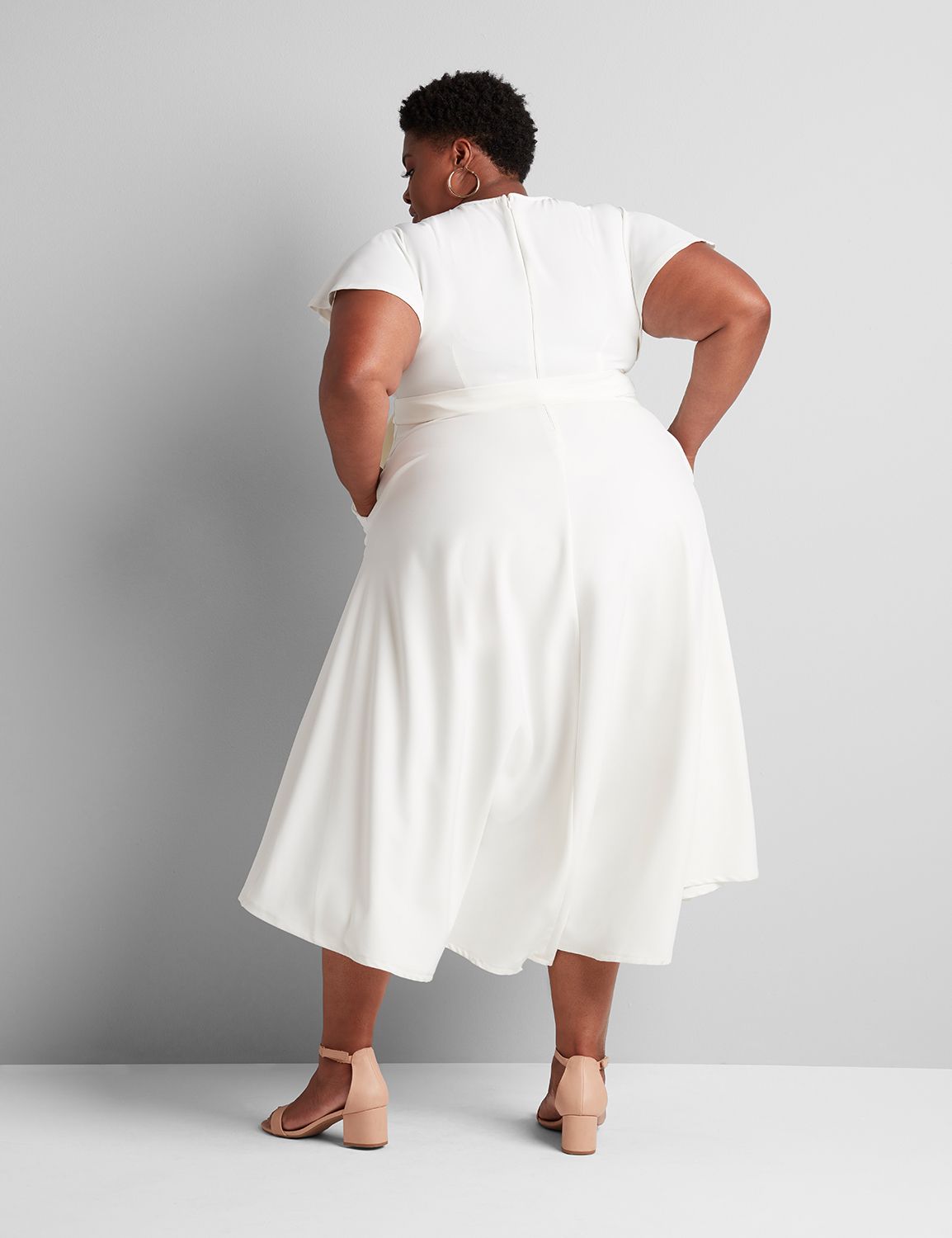 Short Sleeve Lena Vneck Midi Hi-low Ivory Global Bistretch Dress - 1117158:Ivory Rose CSI 1200318:18 Product Image 2