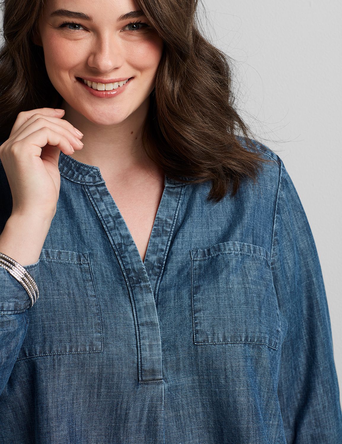 【PERSTEP】24FW★ Time Chambray Loose Fit Shirt Women's Essential Cotton Shirt, Chambray Long Sleeve