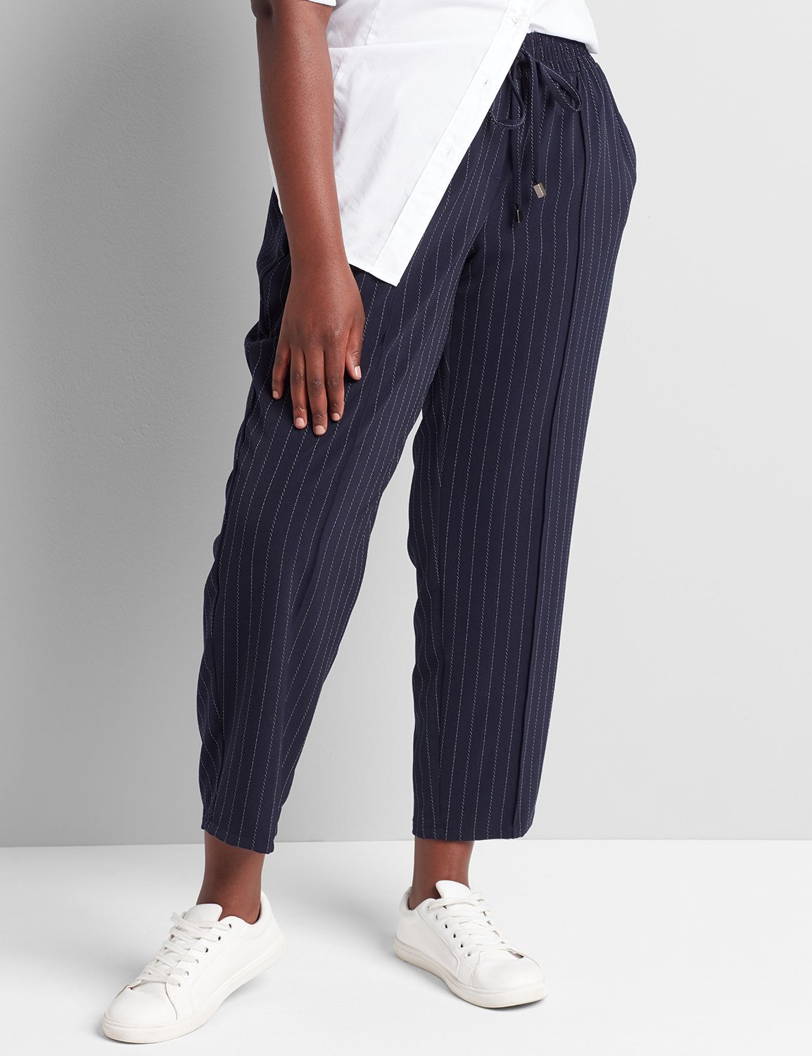 Striped Tailored Stretch Pull-On Ankle Pant