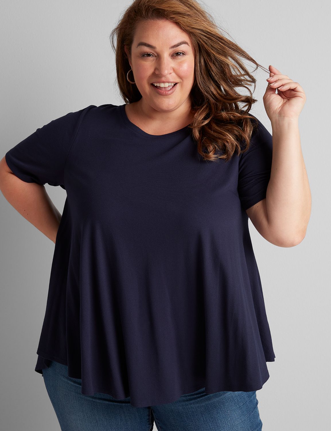1114728 modest sleeve open crew neck swing tee texture:PANTONE Night Sky:14/16 Product Image 1