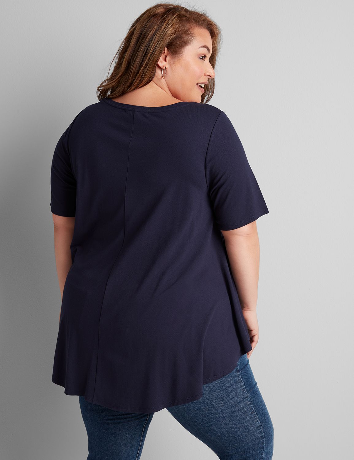 1114728 modest sleeve open crew neck swing tee texture:PANTONE Night Sky:14/16 Product Image 2