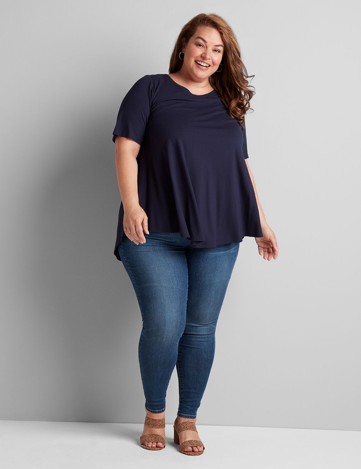 1114728 modest sleeve open crew neck swing tee texture:PANTONE Night Sky:14/16 Product Image 3