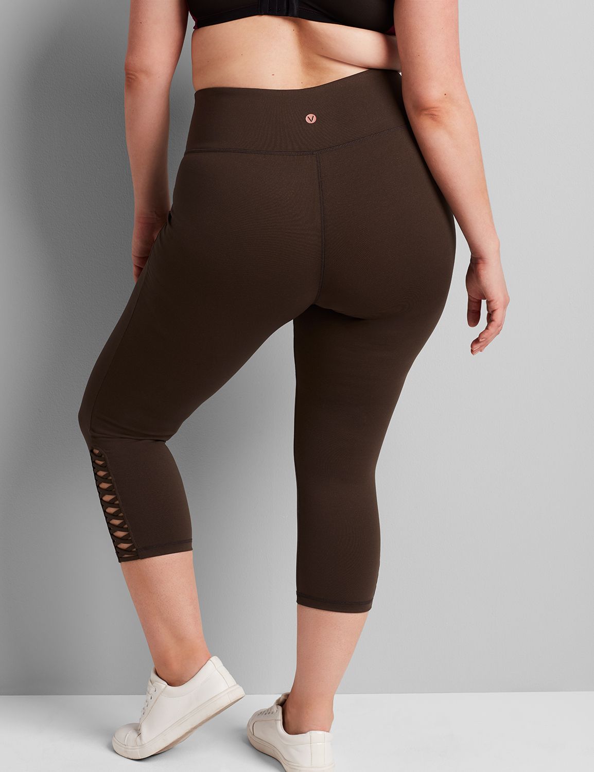 1112801 F Capri Legging w criss cross hem detail:PANTONE Black Olive:14/16 Product Image 2