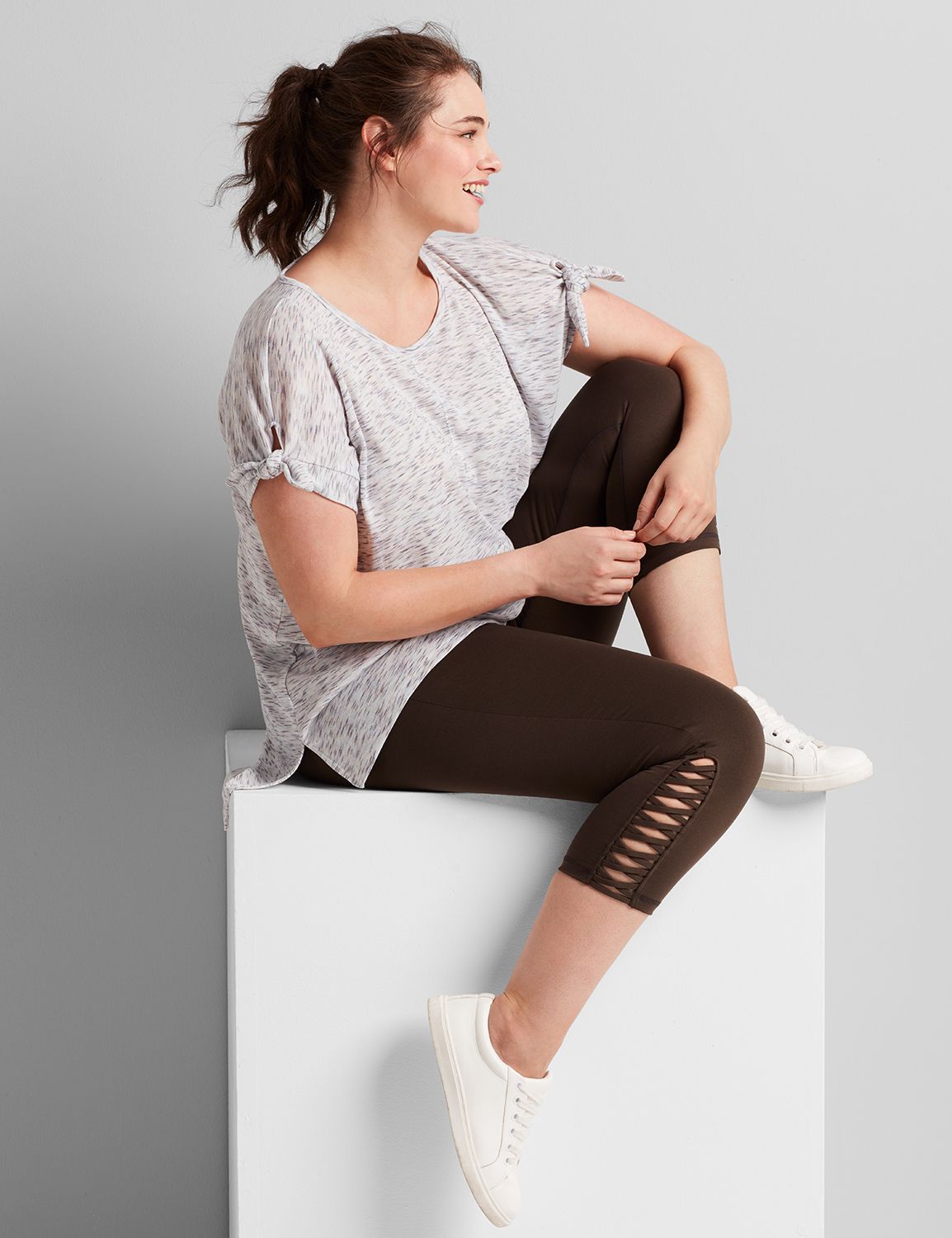 1112801 F Capri Legging w criss cross hem detail:PANTONE Black Olive:14/16 Product Image 3