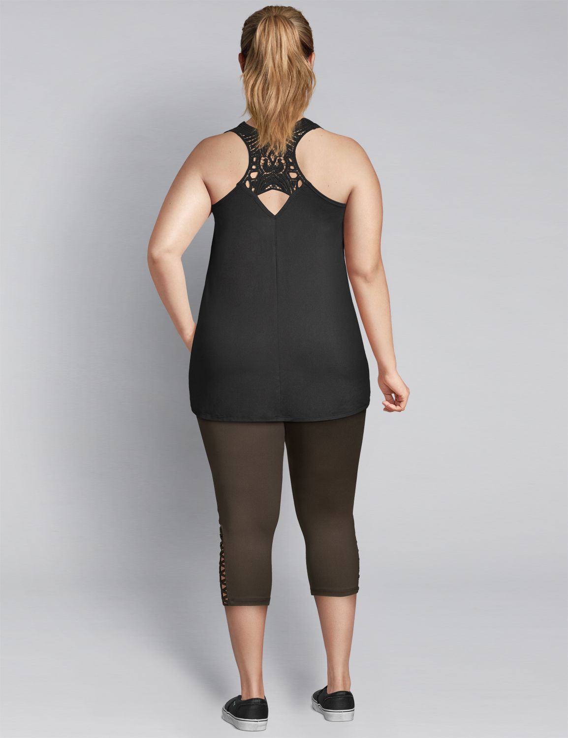 1112801 F Capri Legging w criss cross hem detail:PANTONE Black Olive:14/16 Product Image 4