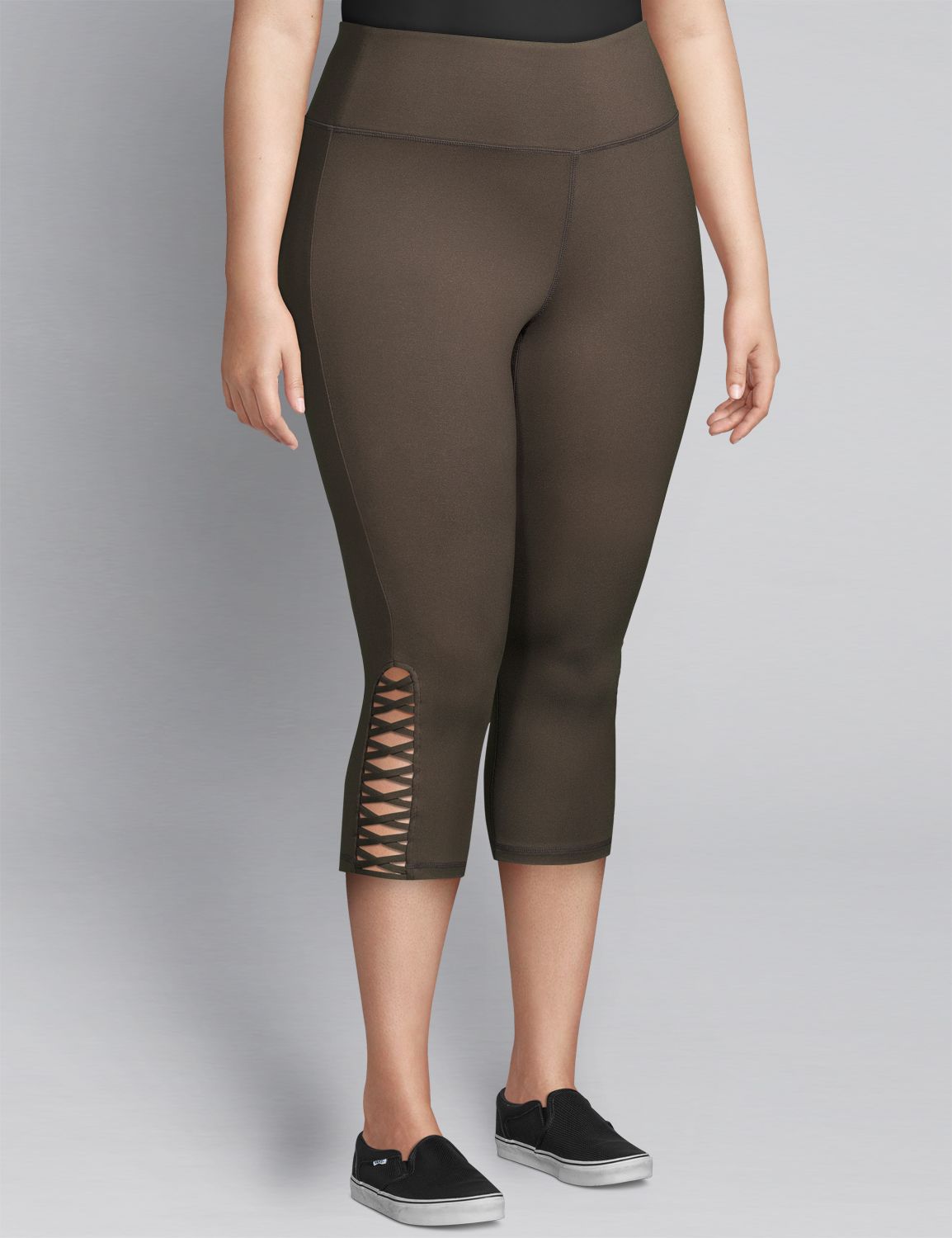 1112801 F Capri Legging w criss cross hem detail:PANTONE Black Olive:14/16 Product Image 5