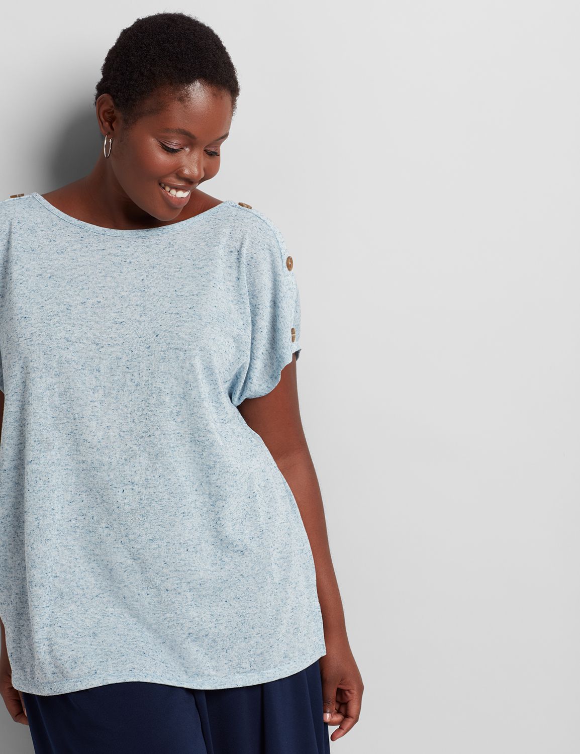 1114103 Dolman Slv Crew Nk Tee w/Button Shoulder:PANTONE Poseidon:14/16 Product Image 1