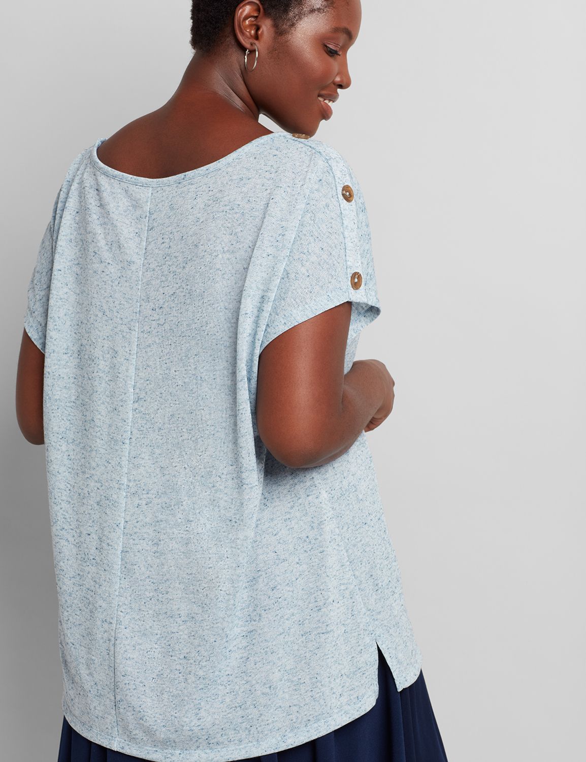 1114103 Dolman Slv Crew Nk Tee w/Button Shoulder:PANTONE Poseidon:14/16 Product Image 2