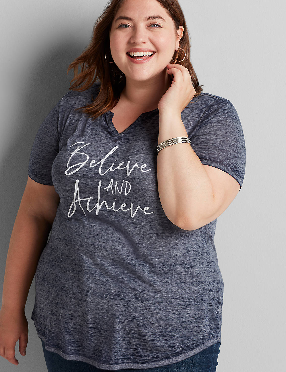 1114564 Notch Neck Tee Graphic: Believe and Achieve:PANTONE Legion Blue:14/16 Product Image 1