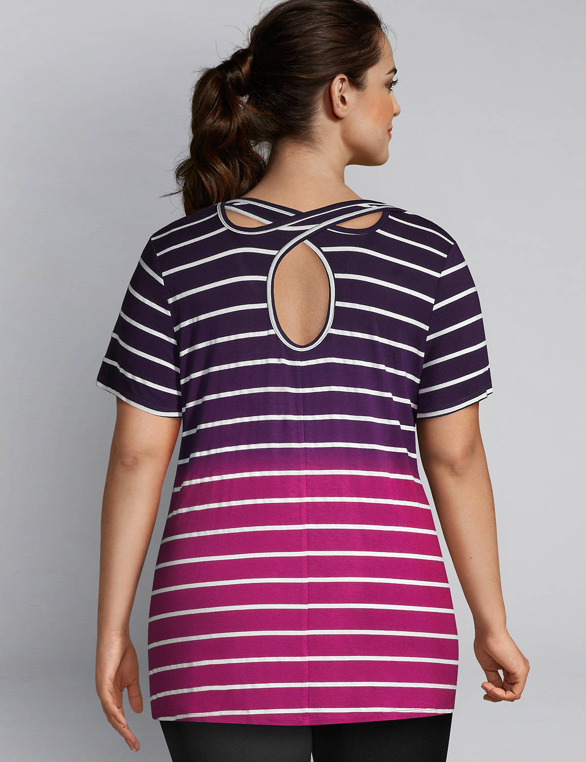 1112798 F Striped Ombre Short Sleeve Top:PANTONE Purple Velvet:14/16 Product Image 2