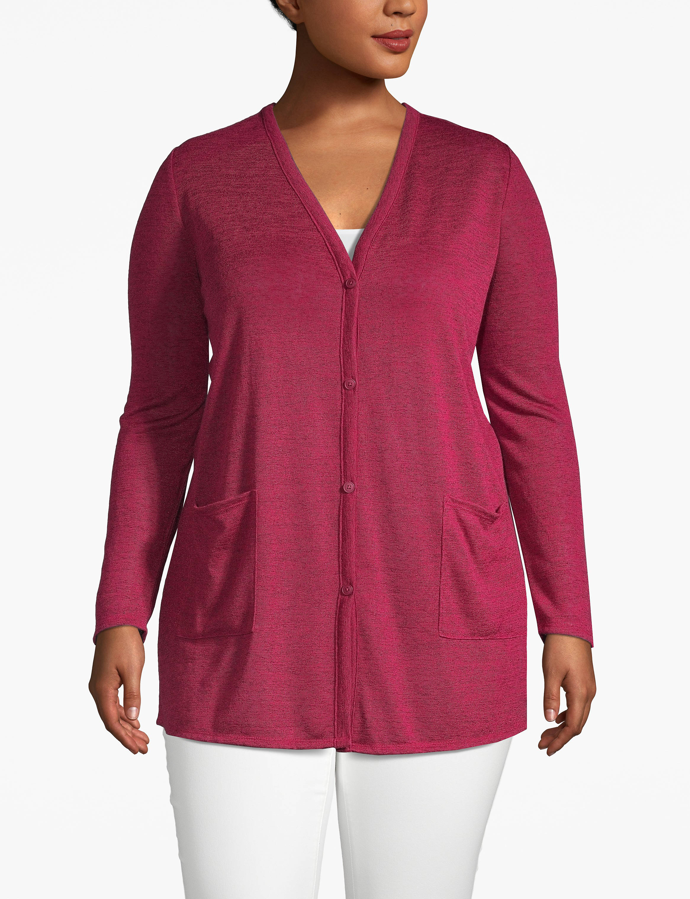 3/4 Sleeve Button Front Pocket Hacci Cardigan:PANTONE Beet Red:10/12 Product Image 1