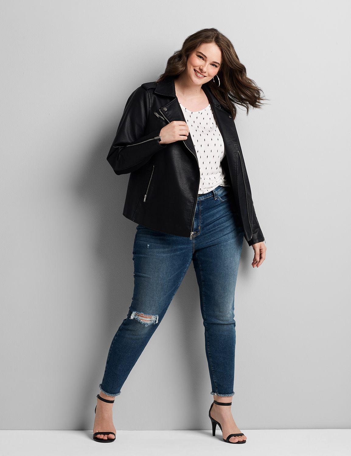 Pleather Moto Jacket 1116324:Pitch Black LB 1000322:18/20 Product Image 3