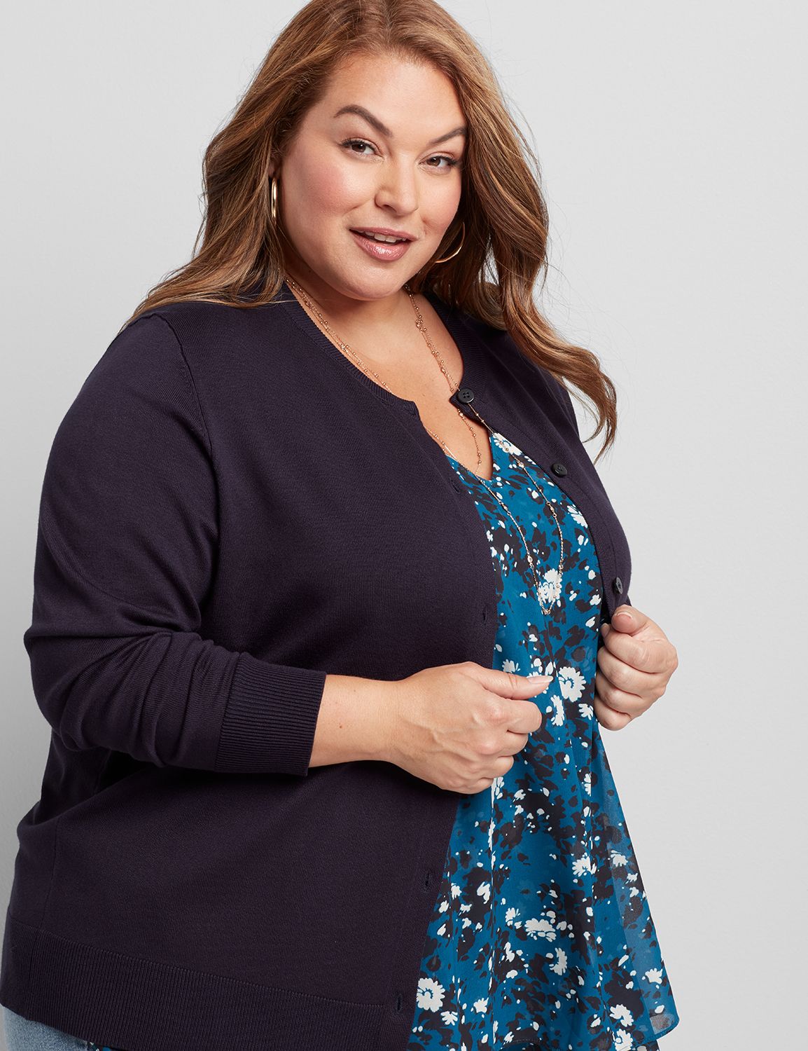 Image of Lane Bryant Women's Button-Front Cardigan-Shorter Length / Night Sky