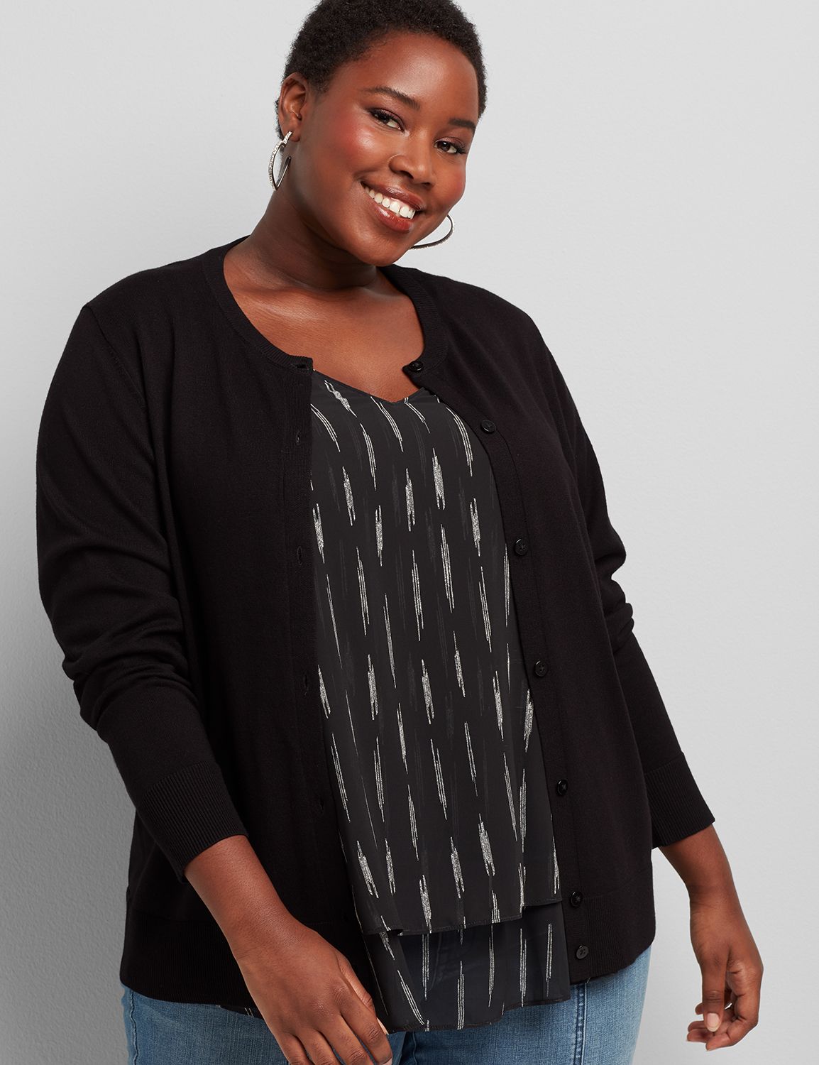 Image of Lane Bryant Women's Button-Front Cardigan-Shorter Length / Black