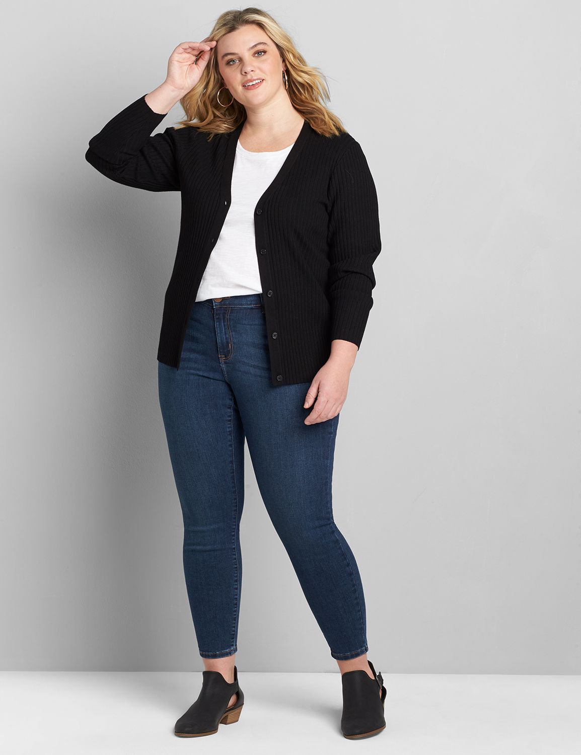 Ribbed Button-Front Cardigan