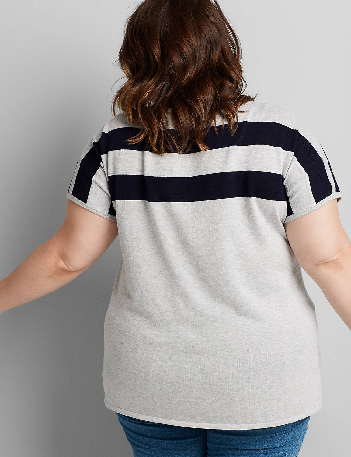 Short Sleeve Boatneck Sweater with Placement Stripe 1116469:BC03 Light Grey Heather:10/12 Product Image 2