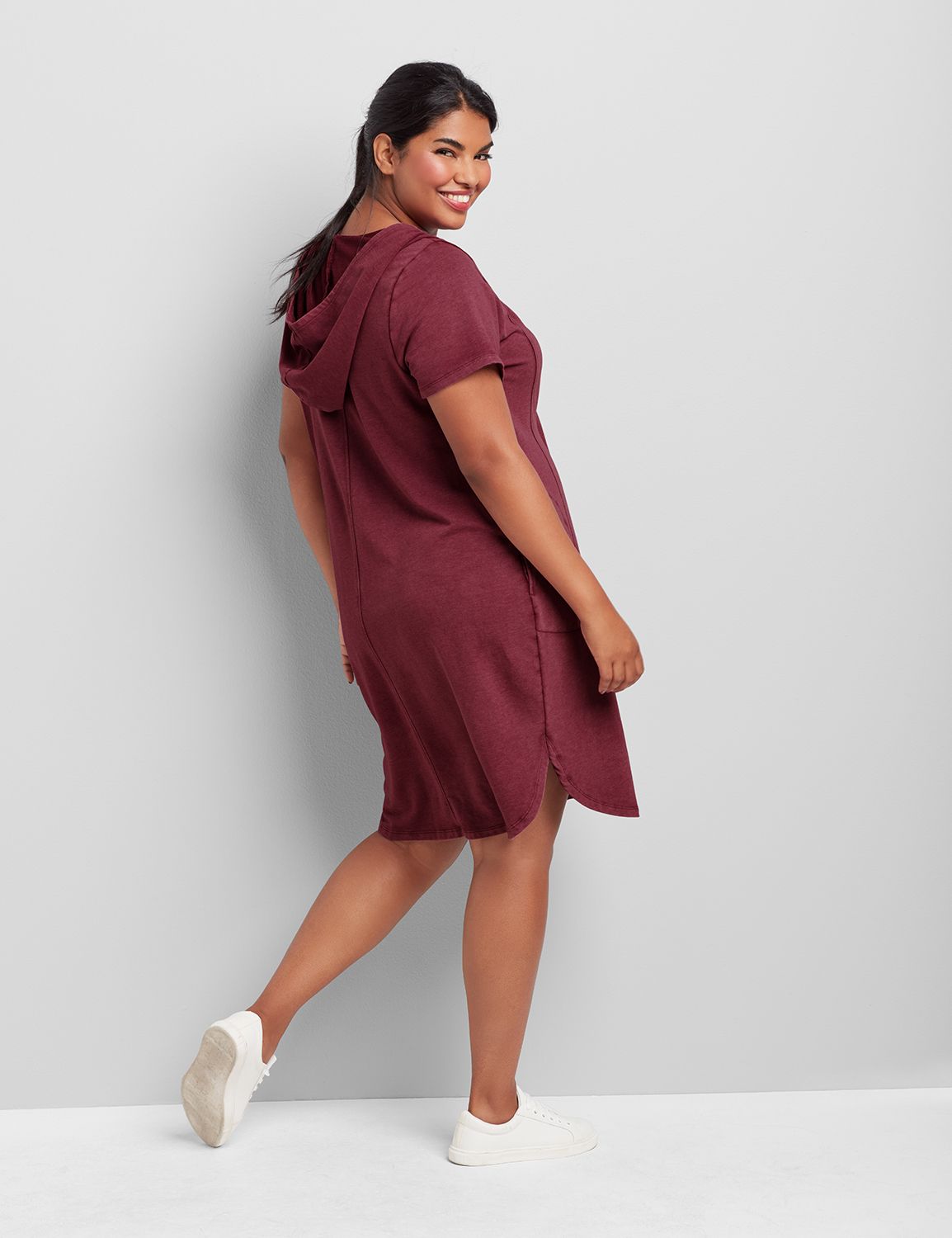 Sleeveless Vneck Hooded Dress F 1114083:PANTONE Grape Wine:10/12 Product Image 2