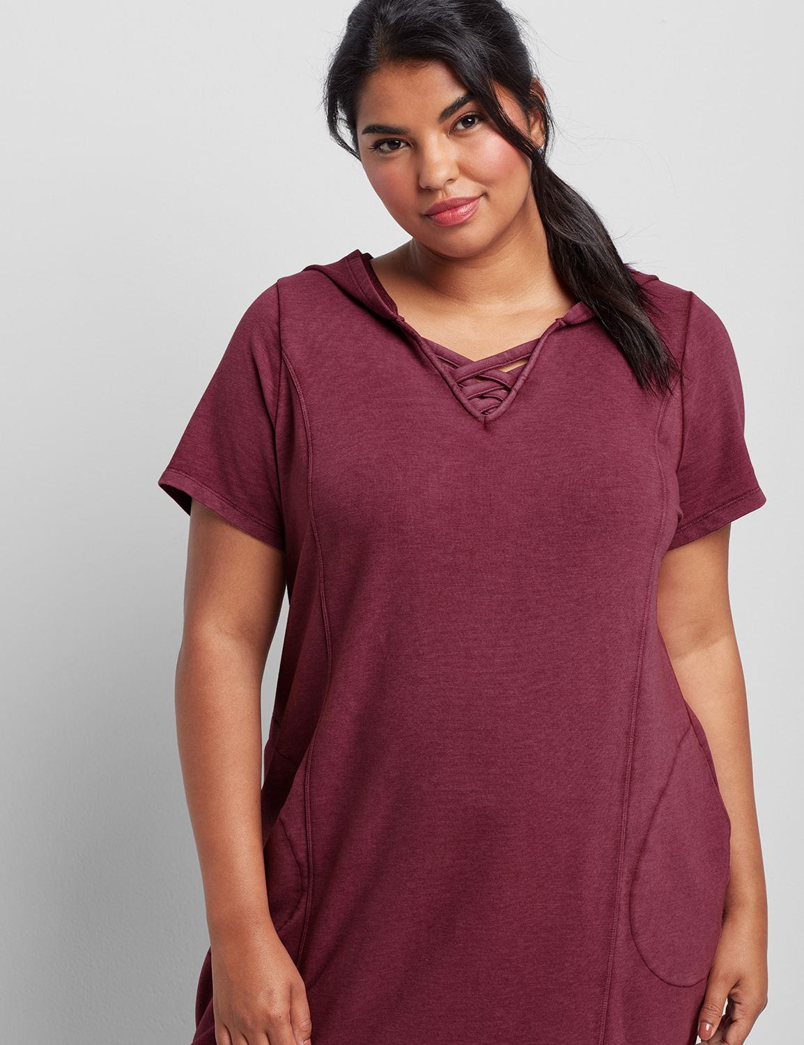Sleeveless Vneck Hooded Dress F 1114083:PANTONE Grape Wine:10/12 Product Image 3