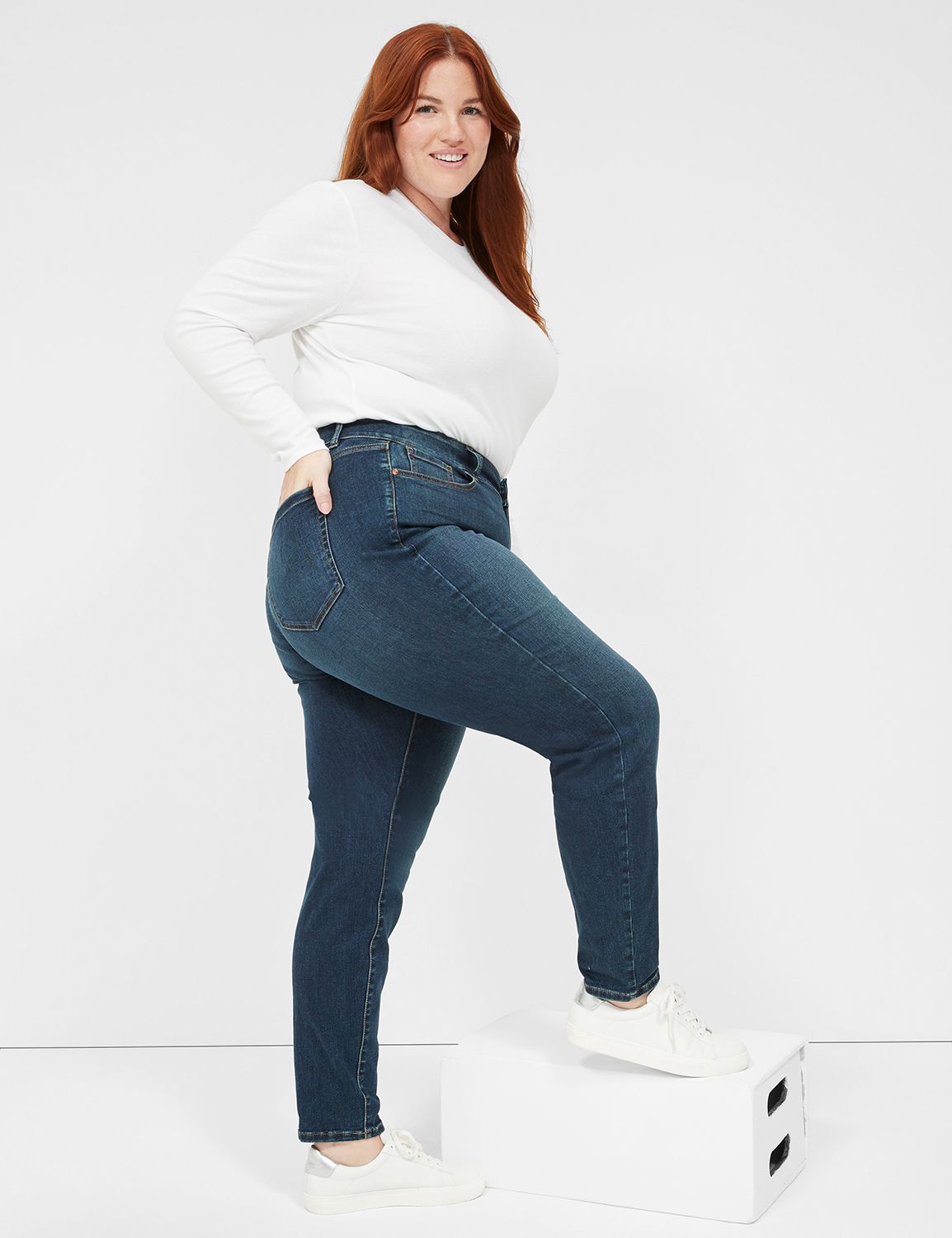 Plus Size Women's Curvy Fit Blue Denim Five Pockets Skinny Jeans