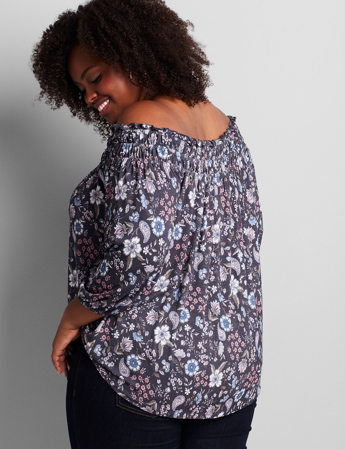 3/4 Sleeve Off The Shoulder Swing Top 1114419:LBF20194_MediumFallPaisleyFloral_colorway1:10/12 Product Image 2