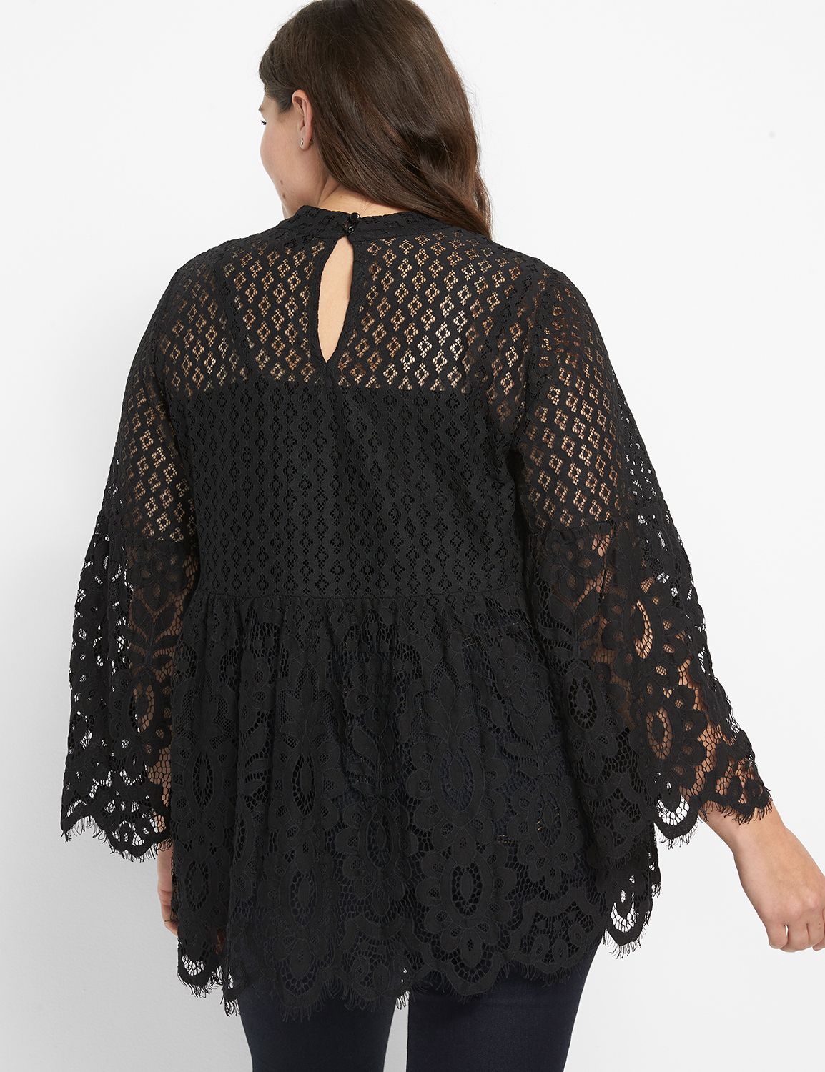 Long Sleeve Mock Neck Peplum Lace Blouse1116113:Pitch Black LB 1000322:16 Product Image 2