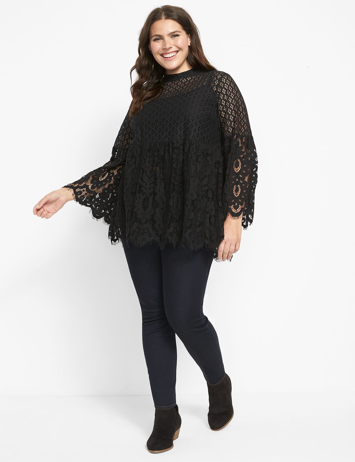 Long Sleeve Mock Neck Peplum Lace Blouse1116113:Pitch Black LB 1000322:16 Product Image 3