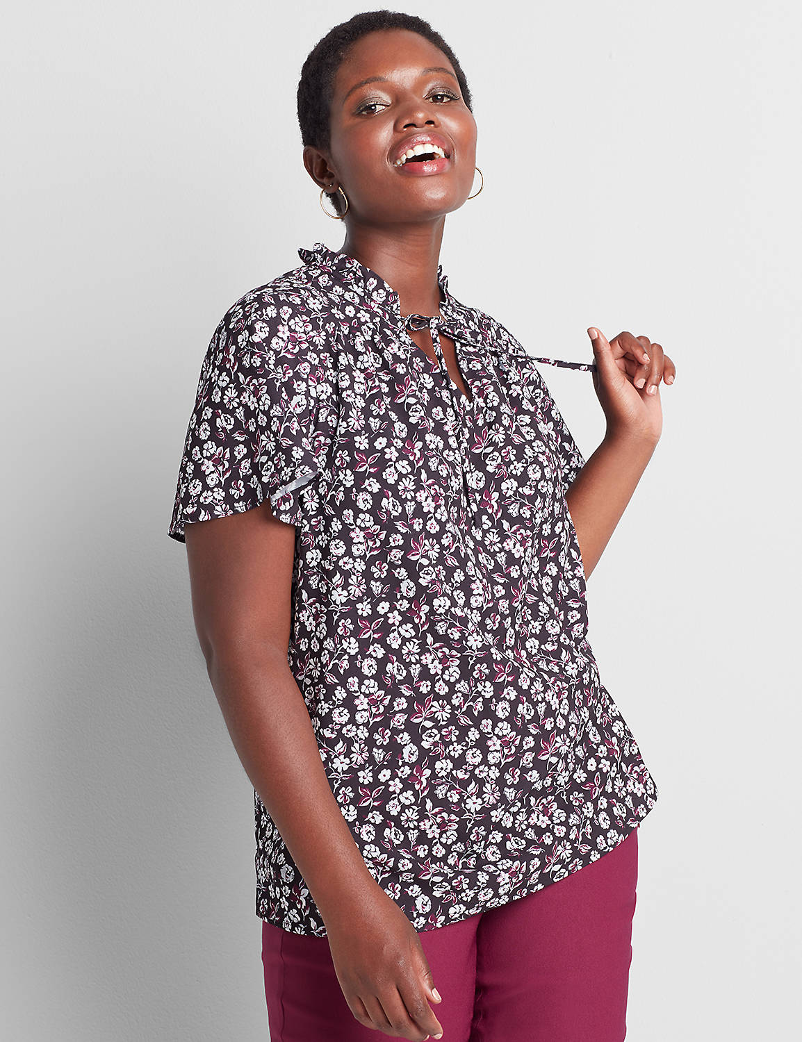 Short Sleeve Flutter Vneck with Ties Top 1113918:LBF20191_FranFloral_colorway3:12 Product Image 1