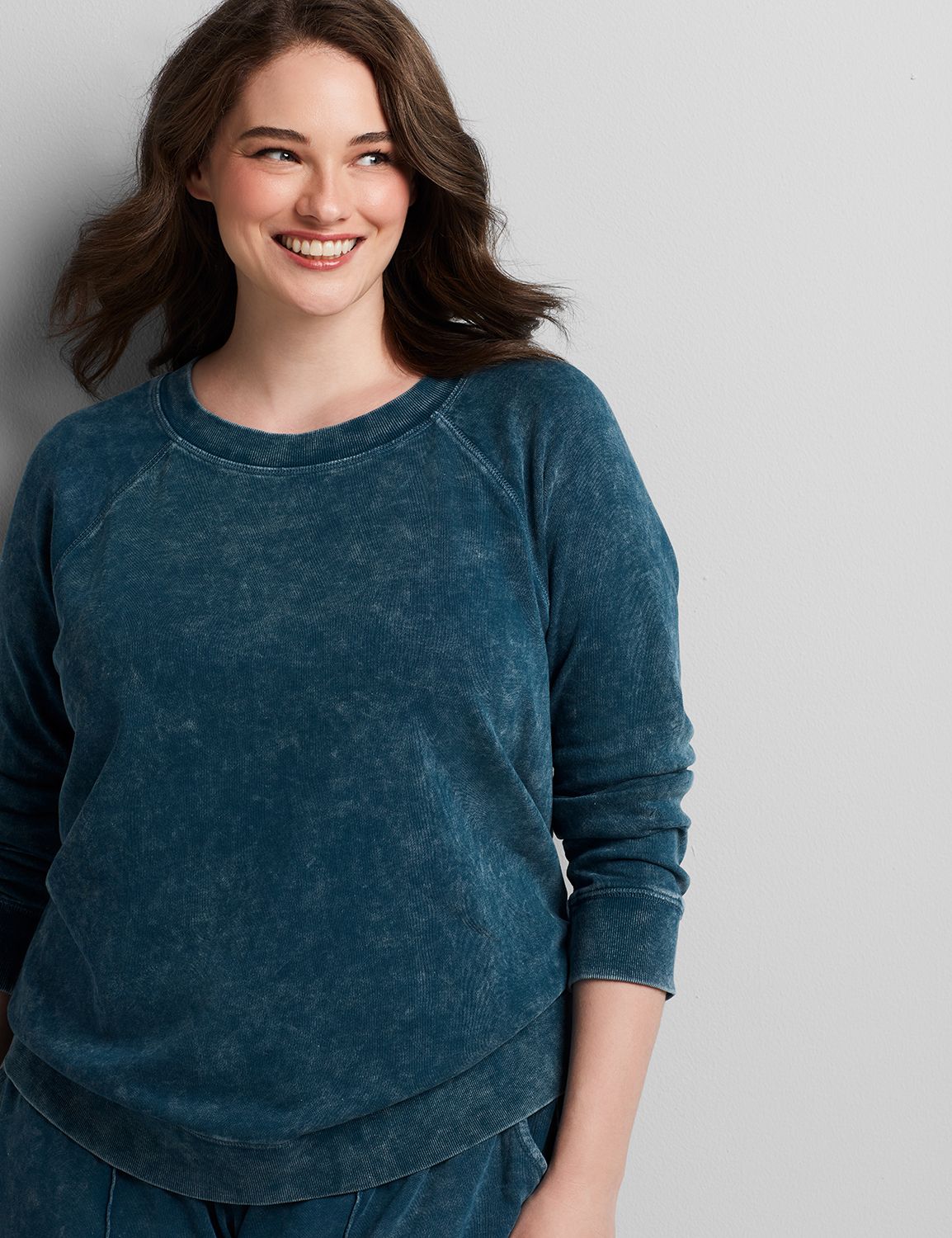 Long Sleeve Crew Neck Dye Effect Sweatshirt F 1116055:Moody Jade CSI 0503066:14/16 Product Image 1