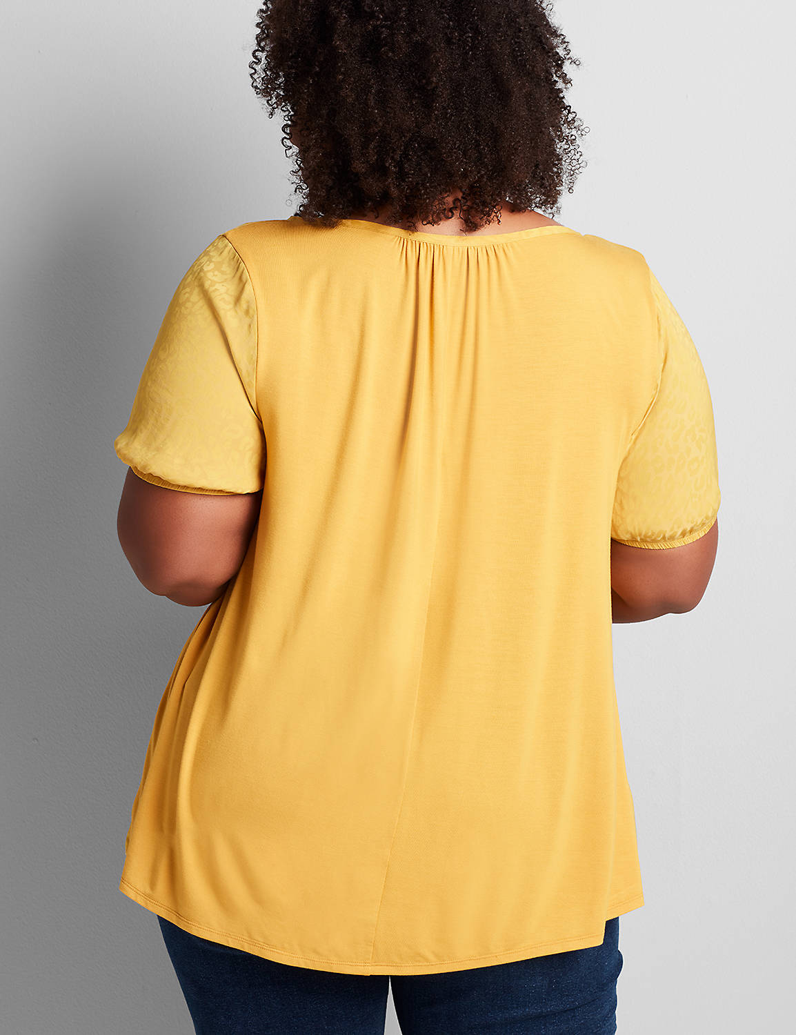 Short Sleeve Notch Neck Swing Woven Mix Top 1113810:PANTONE Golden Spice:14/16 Product Image 2