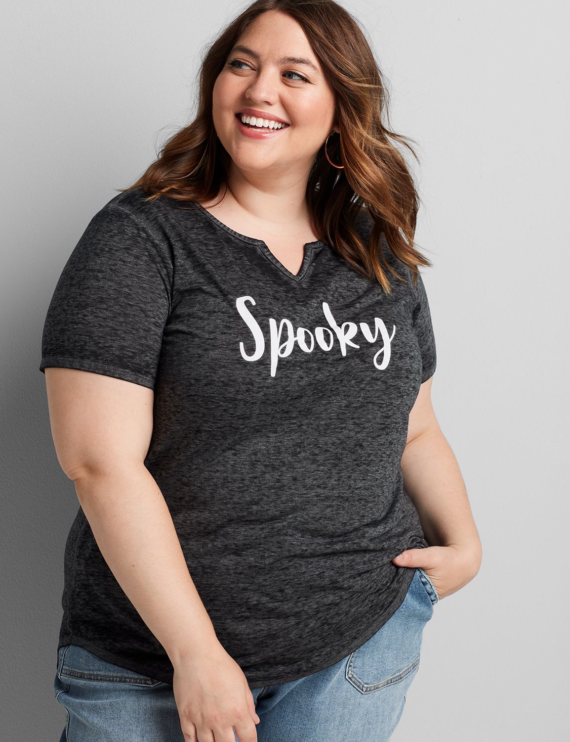 Short Sleeve Notch Neck Tee Graphic: Spooky 1114640:BCVCF07-161 Charcoal Heather:10/12 Product Image 1