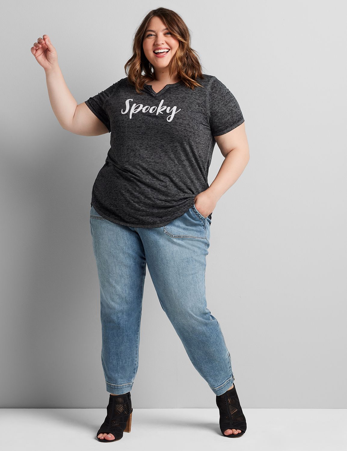 Short Sleeve Notch Neck Tee Graphic: Spooky 1114640:BCVCF07-161 Charcoal Heather:10/12 Product Image 3