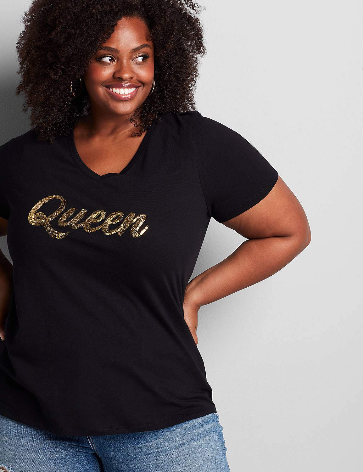 Short Sleeve VNeck Tee Graphic: Queen 1116341:Pitch Black LB 1000322:10/12 Product Image 1