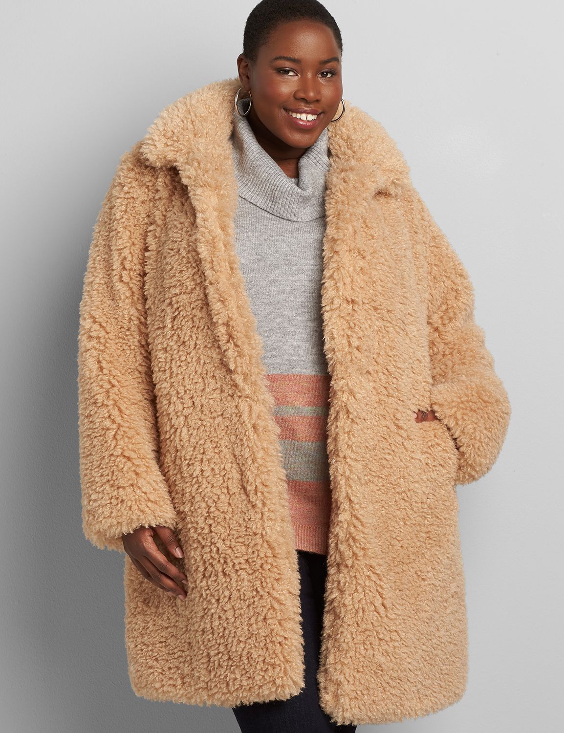 plus size fur trim coat