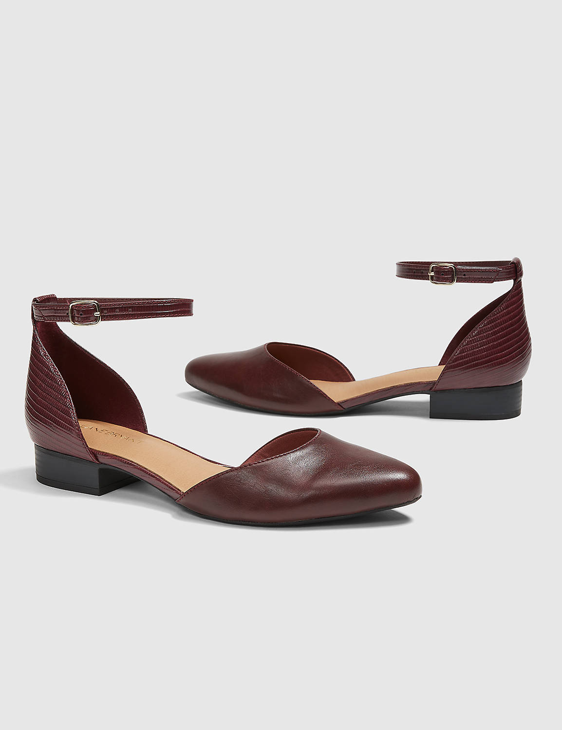 Smooth 2PC Flat with Ankle Strap - Croco:PANTONE Winetasting:9W Product Image 1