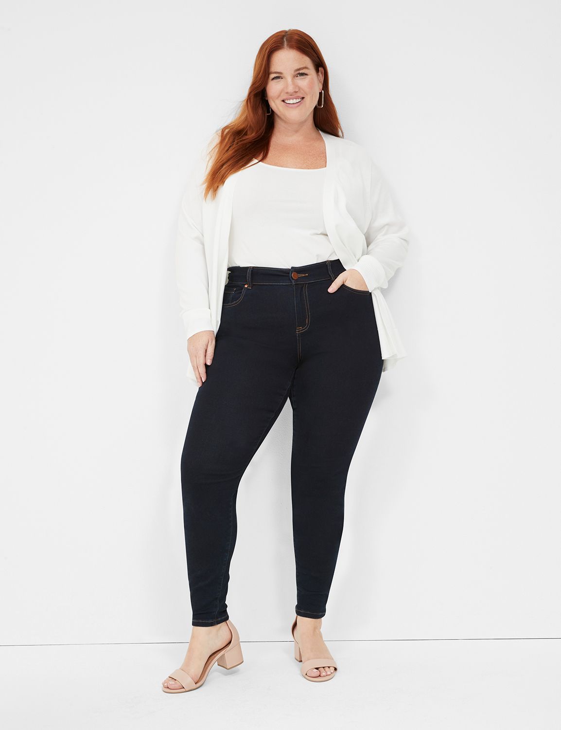SIGNATURE MID RISE SKINNY- RINSE WASH 1116132:Dark Denim:22 PETITE |  LaneBryant