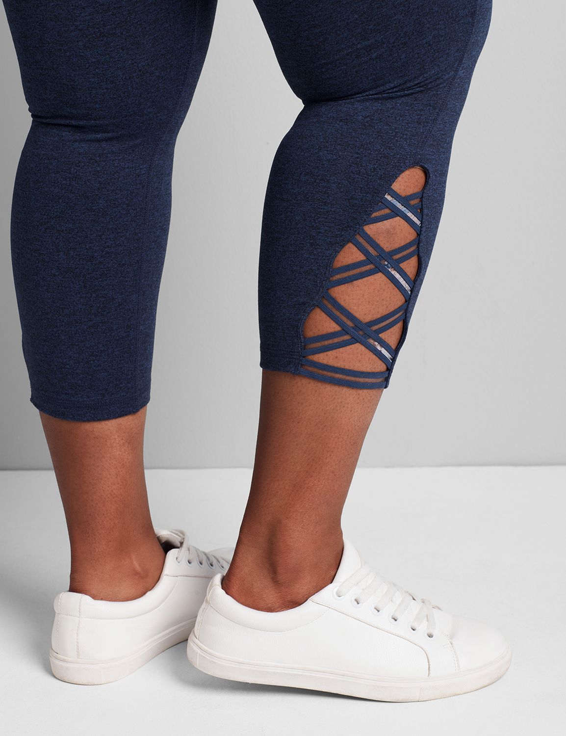 Power Strappy Marl Wicking Capri Legging F 1114087:Club Navy 73-0002-19:14/16 Product Image 4
