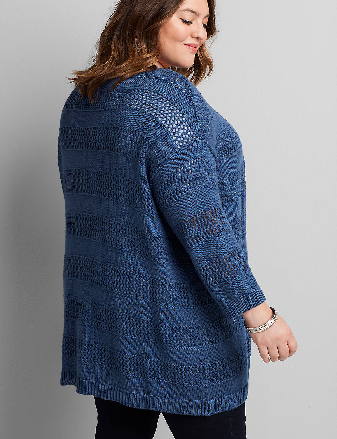 Three-Quarter Sleeve Flat Front Overpiece in Open Stitch 1114615:PANTONE Bijou Blue:10/12 Product Image 2
