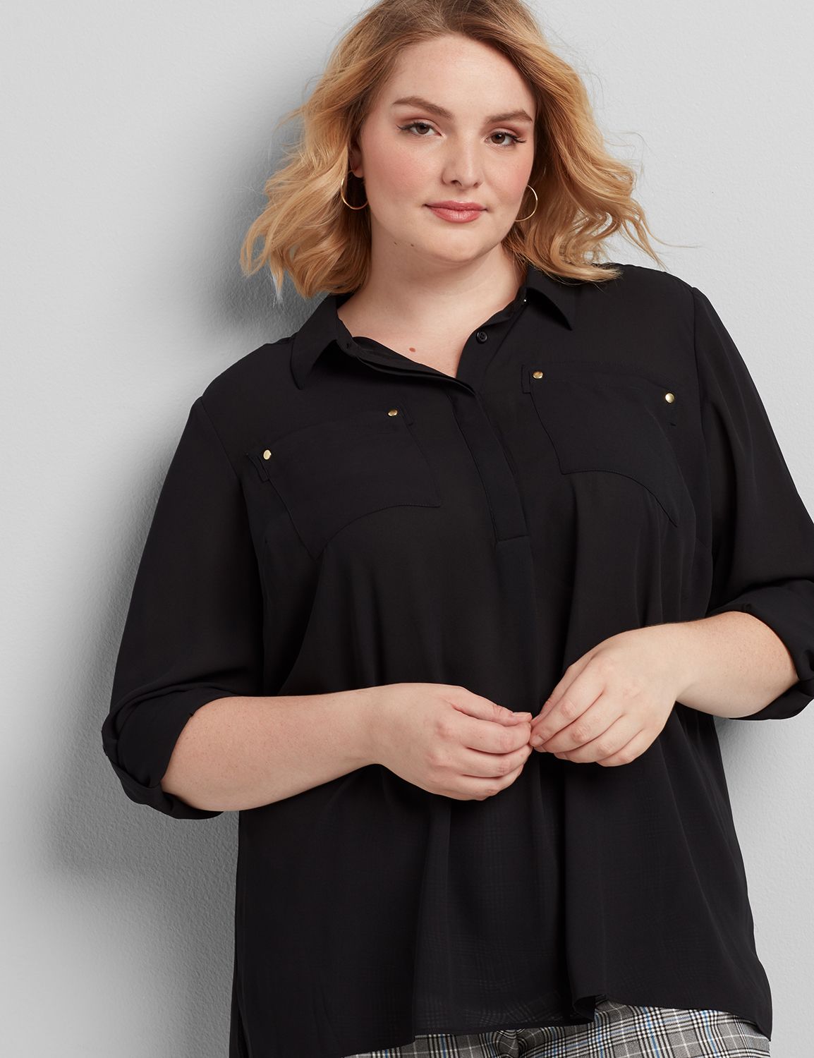 Image of Lane Bryant Women's Convertible-Sleeve Chiffon Top / Black