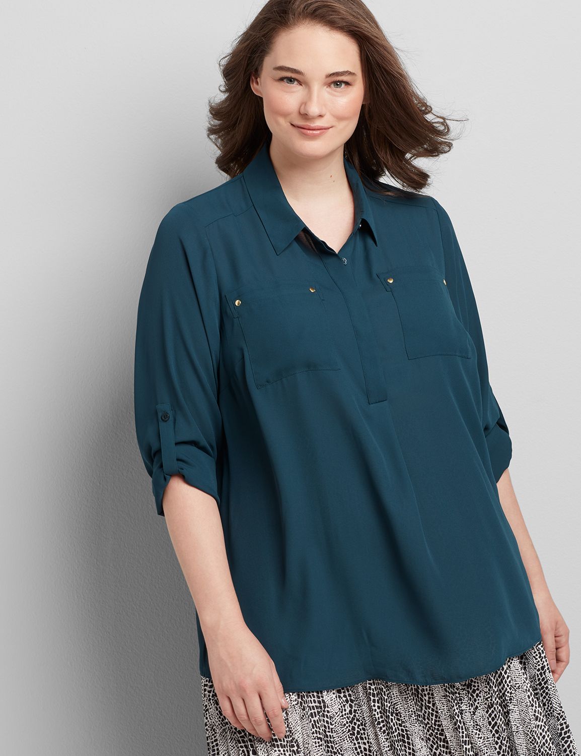 Image of Lane Bryant Women's Convertible-Sleeve Chiffon Top / Moody Jade
