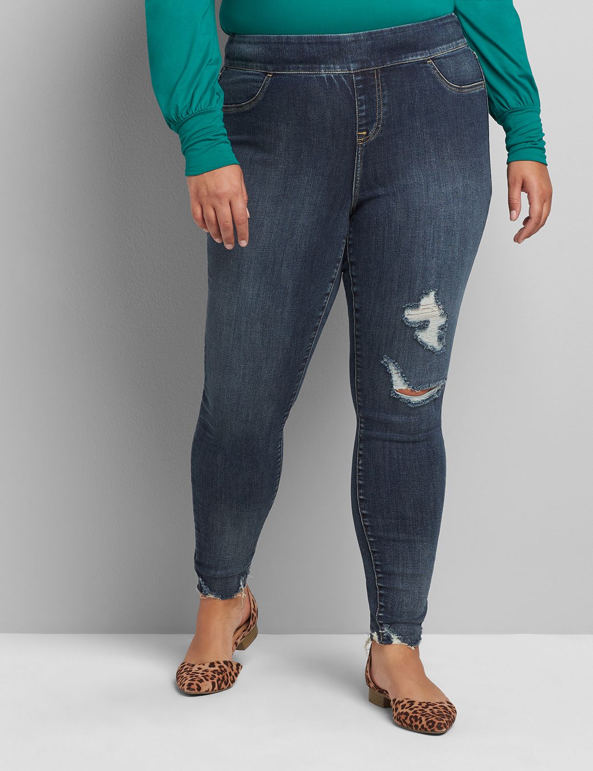 High-Rise Pull-On Jegging - Dark Wash Destructed