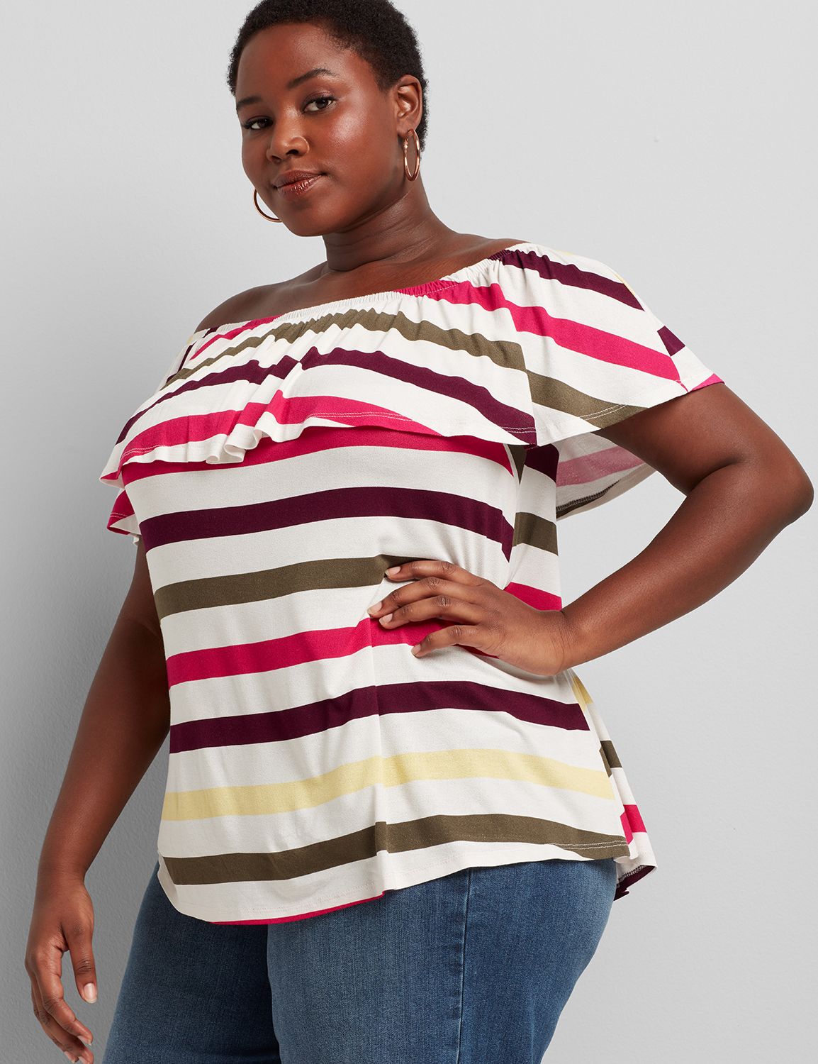 Image of Lane Bryant Women's Convertible Off-The-Shoulder Top / Horizontal Stripe