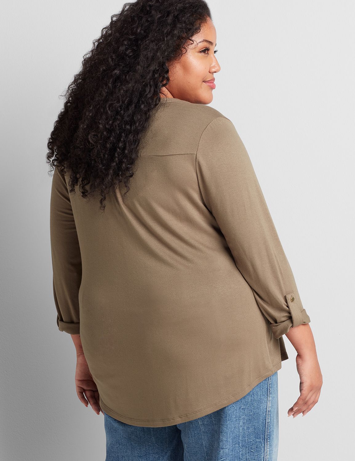 3/4 Roll Tab Sleeve Crew Neck Knit Camp Top 1117850:Dried Sage CSI 0900915:14/16 Product Image 2
